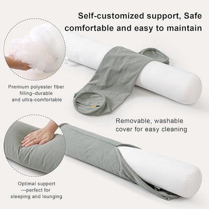 Long Pillow for Bed – Corduroy Round Bolster Pillow for Adults, Decorative Body Pillow for Sleeping or Sofa Support,47 x 7.87 Inches,Grey Green