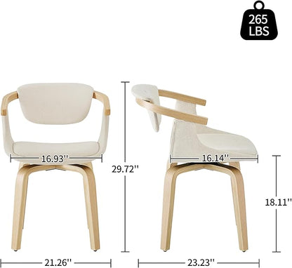 Art Leon Desk Chair No Wheels - Mid Century Modern Swivel Accent Chair, Fabric Upholstered Home Office Desk Chair for Small Spaces Living Room Bedroom, Off White