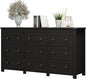 Dresser for Bedroom with 9 Drawers, Farmhouse Wood Chest of Drawers, Wide TV Stand Closet Storage Furniture with Metal Handle, Modern Clothes Organizer for Hallway, Living Room, Entryway, Black