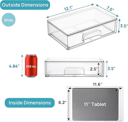 Vtopmart 12.1''W Clear Stackable Storage Drawers,4 Pack Acrylic Plastic Organizers Bins for Makeup Palettes, Cosmetics, and Beauty Supplies,Ideal for Vanity, Bathroom,Cabinet,Desk Organization