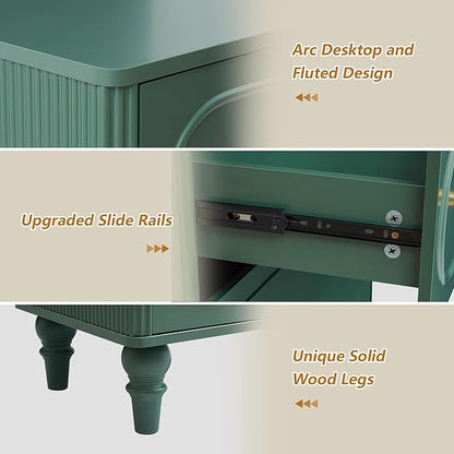 5 Drawer Fluted Dresser for Bedroom Set of 2, Mid Century Modern Chest of Drawers, Wood Storage Large Dresser Organizer for Bedroom Living Room Hallway Closet, Green