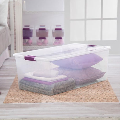 Sterilite 4-Pack 110 Quart ClearView Latch Box, Stackable Organizer Bins with Latching Lids - Clear Plastic Organization Containers for Closet, Bedroom, Shelving Units and Everyday Home Storage