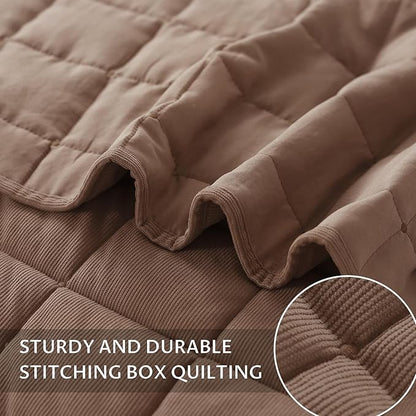 KASENTEX Twin Quilt Set 68"x86" – Soft Washed 3-Layer Lightweight Bedspread, Minimalist Nordic Design, All-Season Spring & Summer Quilt Set (1 Quilt + 2 Pillow Shams), Corduroy Blue