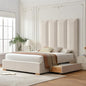 VELOCAVA Queen Size Upholstered Bed Frame with Extra Tall 71.5" 3D Geometric Headboard, Velvet-Like Fabric, 2 Storage Drawers, 30 Wood Slats, Adjustable Center Support, No Box Spring Needed, Beige