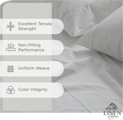Linen Home 100% Cotton Percale Sheet Set, Full Size, White, Deep Pocket, 6 Pieces Set - 1 Flat, 1 Deep Pocket Fitted Sheet and 4 Pillowcases, Crisp Cool and Strong Bed Linen