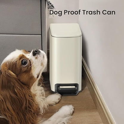 Cesun Small Bathroom Trash Can with Lid Soft Close, Step Pedal, 6 Liter / 1.6 Gallon Stainless Steel Garbage Can with Removable Inner Bucket, Anti-Fingerprint Finish (Creamy White)