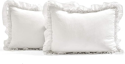 Lush Decor Ella Ruffle Lace Bedspread, 3 Piece Set, Queen, White - Cute Bed Set - Queen Bedding - White Bedding - Coquette Decor - Ruffle Trim - Lace Trim
