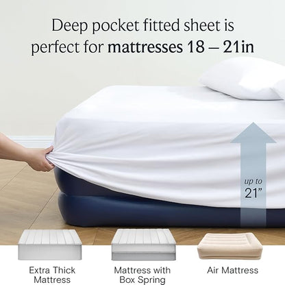 LuxClub 5 PC Extra Deep Pocket Split King Sheet Set, Wrinkle Free Cooling Bed Sheets Hotel Bedding for Women, Men, Includes 1 Fitted Sheet, 1 Flat Sheet and 2 Pillowcases-White