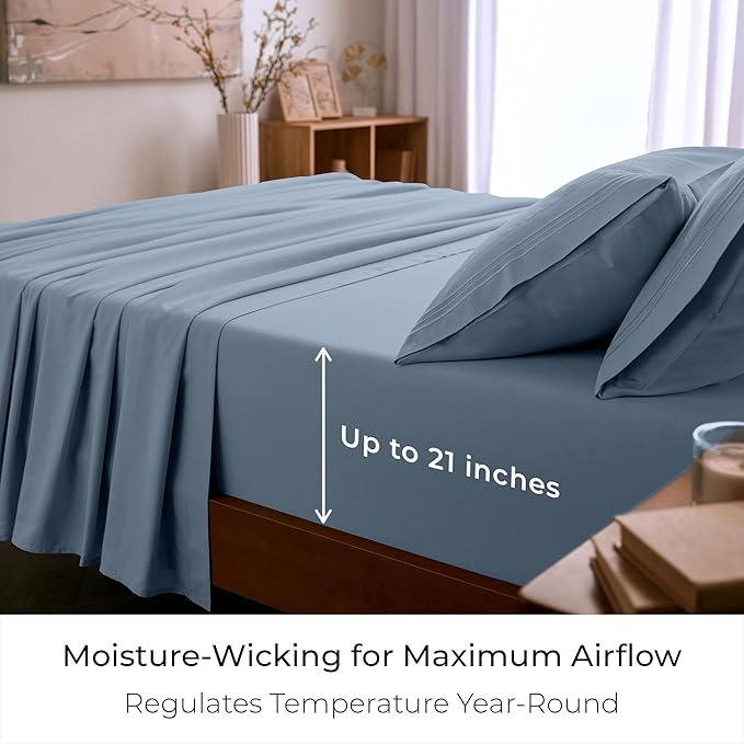 Mellanni Full Sheet Set - 6-Piece Iconic Collection Bedding, (Including 4 Pillowcases), 21-Inch Extra Deep Pocket, Easy Care, Ultra Soft, Cooling Sheets, Brushed Microfiber - Blue Hydrangea