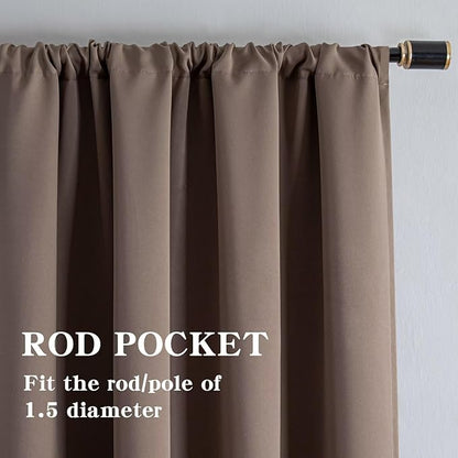 Blackout Curtains 72 Inch Length 2 Panels Set, Black Out Curtains for Bedroom 72 Inch Long, Rod Pocket Energy Saving Room Darkening Drapes for Living Room Window Khaki(W52 x L72)