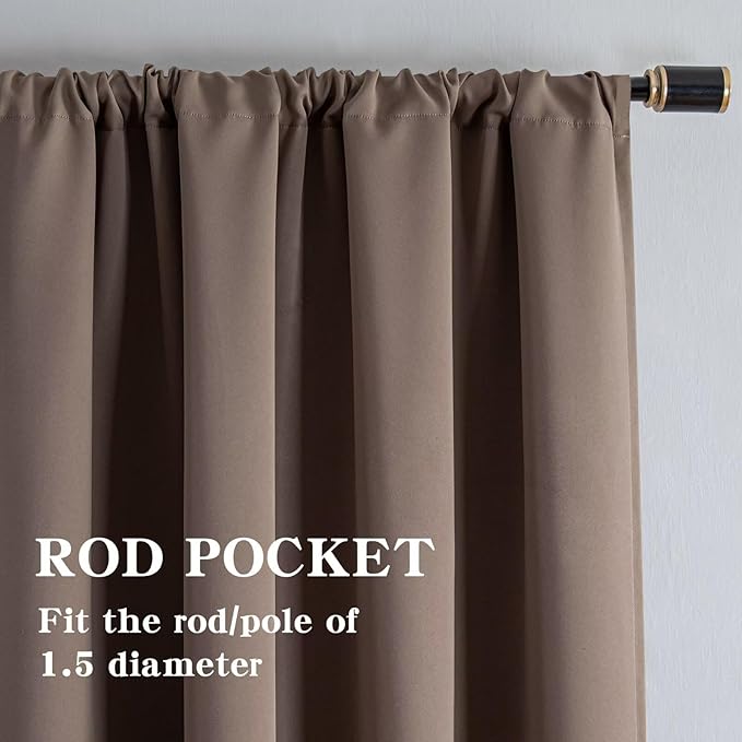 Blackout Curtains 96 Inch Length 2 Panels Set, Black Out Curtains for Bedroom 96 Inch Long, Rod Pocket Energy Saving Room Darkening Drapes for Living Room Window Khaki(W52 x L96)