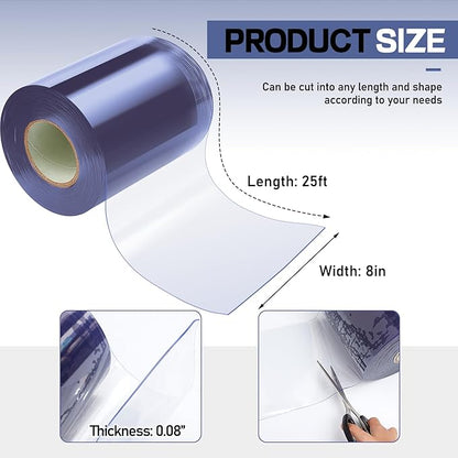 Moukeren Plastic Door Curtain for Winter 26 ft x 8 Inch Thermal Insulated Garage Door Strip Curtains Smooth Waterproof Clear PVC Strip Curtain for Warehouse Freezer Garage, 0.08" Thickness(Classic)