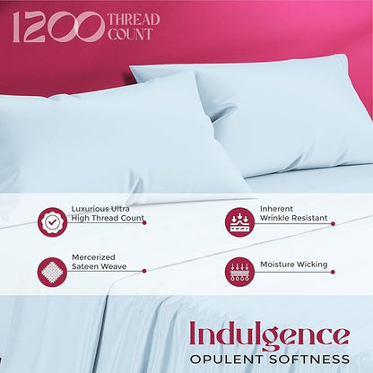 Mayfair Linen 100% Egyptian Cotton Full Size Bed Sheets - Luxury 1200 Thread Count Egyptian Cotton Sheets Full Size Bed Set (4 PC, Light Blue), Soft, Cooling, 17" Deep Pocket Sateen Weave Bedding