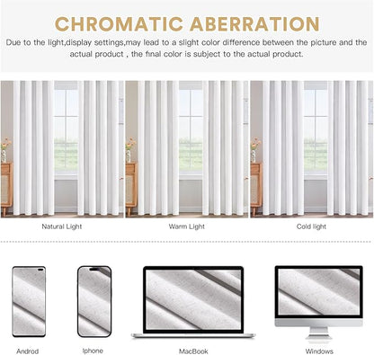 PrinceDeco 100% Blackout Curtains Nature Linen Blended 84 Inch Long Room Darkening Solid Black Out Curtains for Living Room Thermal Insulated Nickel Grommet 2 Panels Set - Heathered White
