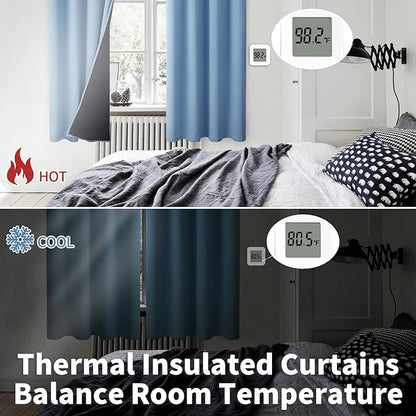 BGment Thermal Insulated 100% Blackout Curtains for Bedroom with Black Liner, Double Layer Full Room Darkening Noise Reducing Grommet Curtain (52 x 84 Inch, Denim Blue, 2 Panels)