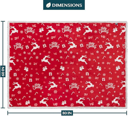 PAVILIA Red Reindeer Christmas Sherpa Throw Blanket, Ultra Soft Reversible Fleece Sherpa 60x80 Winter Blanket for Couch & Bed, Cozy Christmas Home Decor Holiday