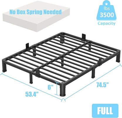 FUIOBYVV 6 Inch Full Bed Frame with Round Corner Edge Legs 3500 lbs Metal Heavy Duty Steel Slats Support No Box Spring Needed Platform Noise Free Easy Assembly