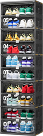 JEKO&JEKO 10-Tier Foldable Shoe Storage Cabinet with Magnetic Doors, Large Collapsible Shoe Rack Organizer for Entryway, Fits Up to 20 Pairs, Black