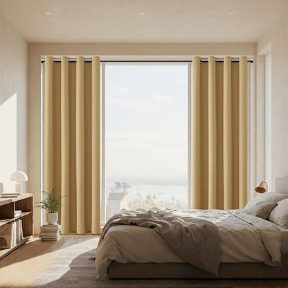 ChrisDowa 100% Blackout Mustard Yellow Solid Curtains 72 Inches Long 2 Panels for Bedroom Living Room,Farmhouse Room Darkening Thermal Insulated Soundproof Grommet Top Window Treatment Drapes,52x72