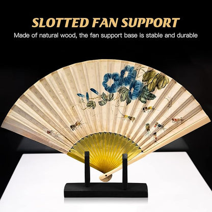 VOSAREA Bamboo Japanese Folding Fan Stand Holder Handheld Fan Display Stand Hand Fan Storage Rack Display Base (Black)