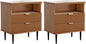 Nightstand with Charging Station, Wide Fluted Nightstand, Wood for Bedroom, Black Dresser with Storage Drawers, Bedside Table with Metal Handle & Leg (Walnut Set of 2, 23.3)