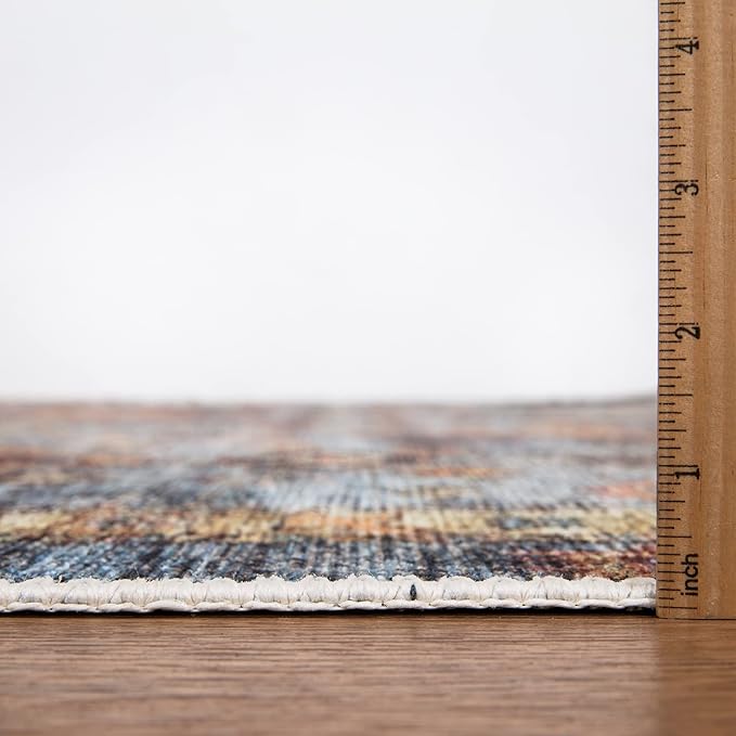 Bloom Rugs Washable Non-Slip 5' x 7' Rug - Blue/Orange Traditional Bordered Area Rug for Living Room, Bedroom, Dining Room, and Kitchen - Exact Size: 5' x 7'