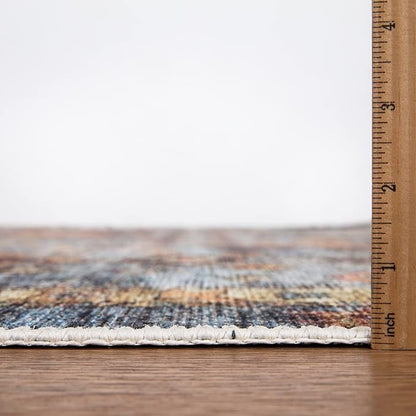 Bloom Rugs Washable Non-Slip 3' x 5' Rug - Blue/Orange Traditional Bordered Area Rug for Living Room, Bedroom, Dining Room, and Kitchen - Exact Size: 3' x 5'