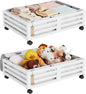 Under Bed Storage with Wheels-Large Bamboo Underbed storage Containers with Large Dust Bag Stackable Under the Bed Shoe Storage Bins for Clothes Books Bedding (2 Packs White, 23.62"L×16.54"W× 6.51"H)