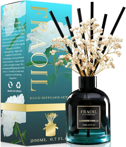 Cashmere Vanilla Reed Diffuser, Reed Diffuser Set 6.7 fl oz (200 ml) with 6 Reed Sticks, Home Fragrance Reed Diffuser for Bathroom Shelf House Bedroom Office Decor