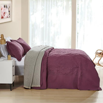 CHIXIN Bedspread Coverlet Quilt Set Full Size - Lightweight Bedding Cover - Beautiful Stitching - 5 Piece Reversible Bedspread - Gorgeous Damask Paisley Pattern (Full, Purple)
