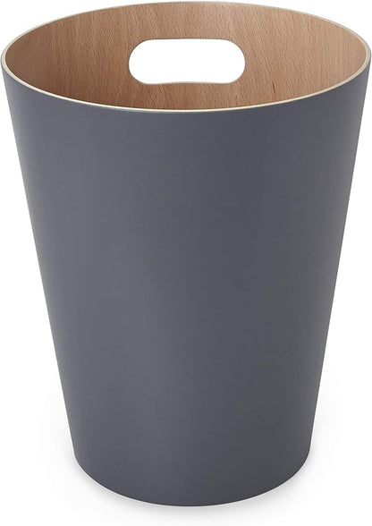Umbra Woodrow 2-Gallon Modern Wooden Trash Can Wastebasket, Attractive Bin for Garbage or Recycling, Suitable for Home or Office, Dark Grey/Natural