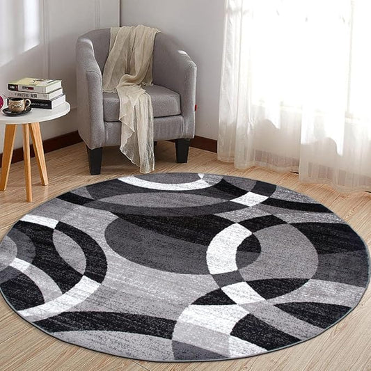 Rugshop Contemporary Abstract Circles Perfect for high Traffic Areas of Your Living Room,Bedroom,Home Office,Kitchen Area Rug 6'6" Gray (6' 6" Diameter)