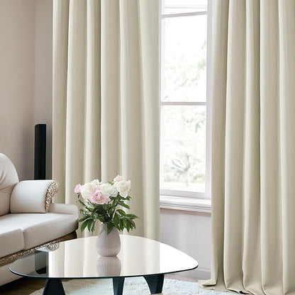 Deconovo Blackout Curtains, Thermal Insulated, W52 x L45 2 Panels, Back Tab, Machine Washable, Room-Darkening Drapes for Bedroom/Living Room Light Beige