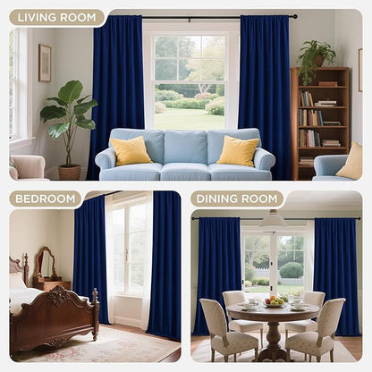 Joydeco Royal Blue 100% Blackout Curtains 72 Inch 2 Panels, Luxury Thermal Royal Blue Velvet Curtains for Bedroom Living Room, Soundproof Blackout Window Drapes, Rod Pocket & Back Tab (52W x 72L)