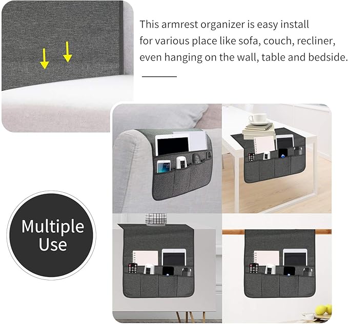 SYSOV Sofa Armrest Organizer, Remote Control Holder for Recliner Couch, Arm Chair Caddy with 5 Pockets for Magazine, Tablet, Phone, iPad