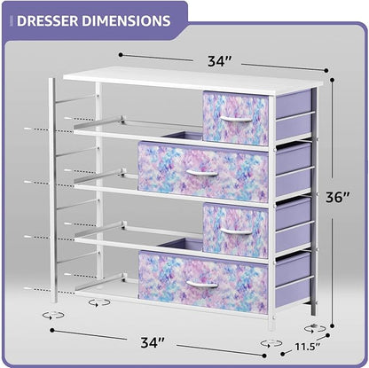 Sorbus Dresser with 8 Drawers - Furniture Storage Chest for Kid’s, Teens, Bedroom, Nursery, Playroom, Clothes, Toys - Steel Frame, Wood Top, Fabric Bins (Tie-dye Purple)