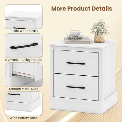 Giantex Modern Nightstand, Wood Bedside Table with 2 Storage Drawers, Compact Floor Night Stand End Table, White Accent Sofa Side Table for Bedroom