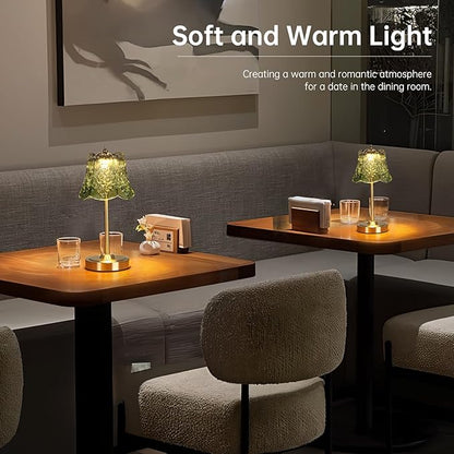 Small Table Lamp with 5200mAh Battery & Touch Control - 3 Adjustable Color Temperatures, Dimmable Rechargeable Table Lamps for Living Room, Bedroom, Bedside (Green Rose)