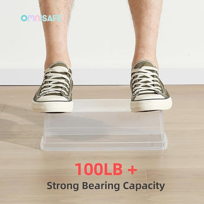 Stackable Plastic Storage Shoebox, BPA-Free Nestable Container with Latching Lid to Organize Shoes, See-Through Box for Home and Office, Multi-Purpose Clear Bins (12 Pack 6 Quart)