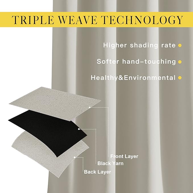 NICETOWN Blackout Natural Curtains for Bedroom - Window Treatment Thermal Insulated Grommet Solid Drapes Thermal Curtains Sound Reducing for Basement/Kitchen, 2 Panels, W37 x L54