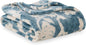 Berkshire Blanket-Classic Heavyweight Soft Printed VelvetLoft® Plush Blanket, Full/Queen Size Soft Fuzzy Warm Blanket for Couch Sofa Bed, Floral Blue, 90in x 90in