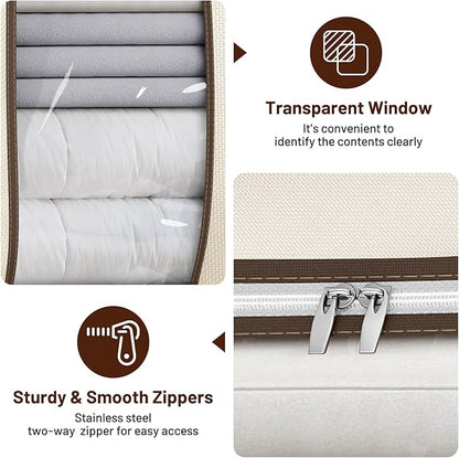 SLEEPING LAMB 170L Huge Blanket Storage Bag, Sturdy Oxford Fabric Comforter Storage Bag with Handles and Window, Foldable Bedding Container Organizer for King-size Duvets, Sheets, Pillows, Clothes