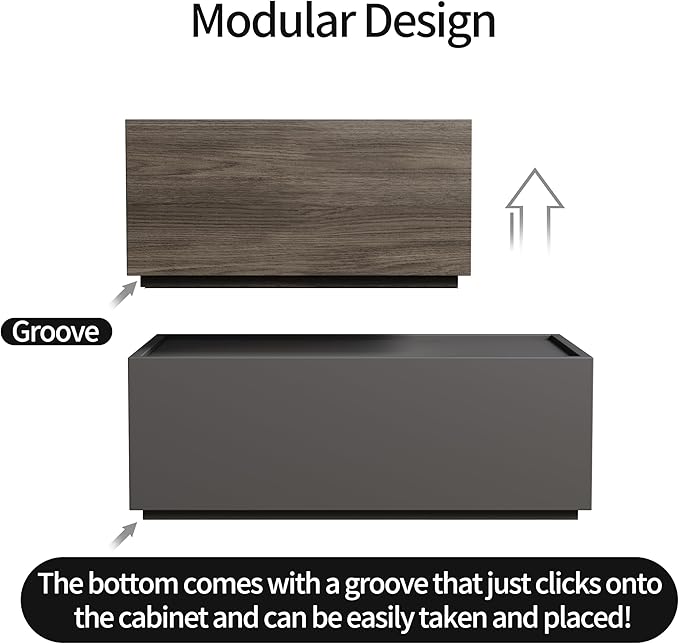 Modular Stackable Drawers, Modern Nightstand Modular Storage Bins - Storage Cabinet, Bedside Table, Sofa End Table for Living Room Hallway Entryway Walnut Small Set 1