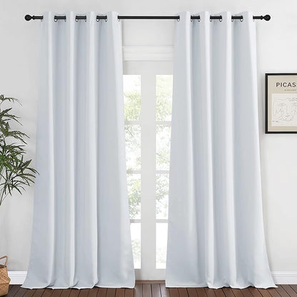 NICETOWN Room Darkening Long Curtain - (52 inches W x 108 inches, Greyish White, 1-Pack) Home Fashion Ring Top Thermal Insulated Window Treatment Drape for Nursery