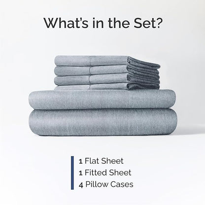 Queen 6 Piece Sheet Set - Cooling & Breathable - Hotel Luxury Bedding, Includes Fitted Sheet for Women, Men, Kids & Teens - 1 Flat, 1 Fitted Sheet, 4 Pillowcases w/Deep Pockets - Heathered Blue