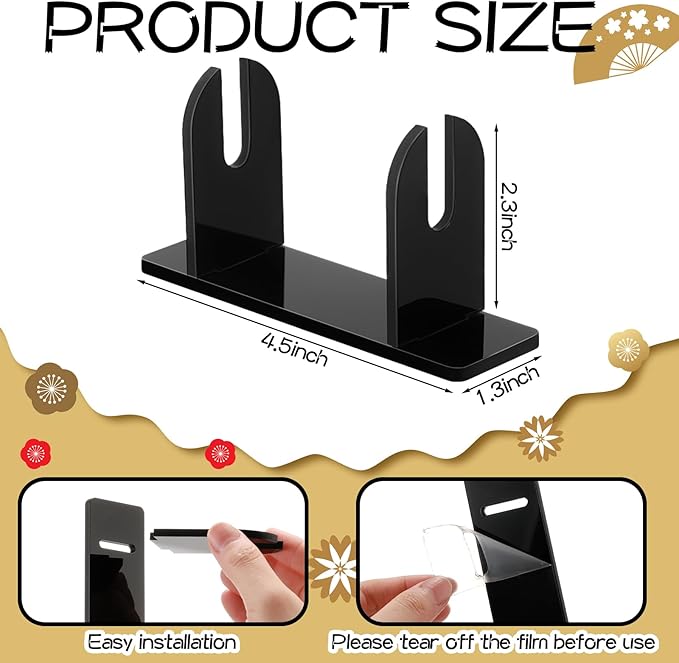 Roowest 8 Pcs Acrylic Fan Display Stand Folding Japanese Chinese Hand Fan Stand Easel Foldable Handheld Display Base Organizer (Black)