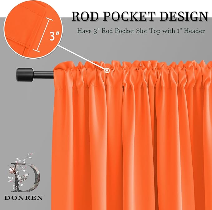 Vibrant Orange Light Reducing Curtains 90 Inches Long - Fall Colored Room Darkening Thermal Insulated Drapes Window Treatment Curtains for Living Room Patio Door,2 Panels,W 52 x L 90 Inch