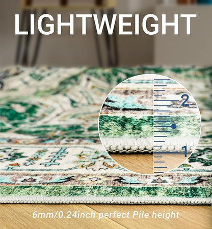 zesthome 6x9 Area Rugs, Machine Washable Rugs for Living Room, Bedroom,Stain Resistant Vintage Large Area Rug,Non-Slip Medallion Pattern Home Decor Rugs (Green,6'x9')