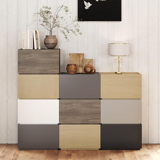 Stackable Storage Drawers, Wooden Drawer Storage Organizer, End Table with Wooden Drawers, Small Storage Cabinet, Modular Design, Available in 2 Sizes for Versatile Use Black Small Set 1