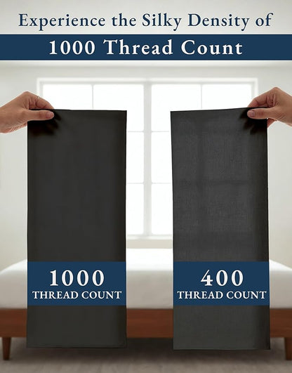 LANE LINEN 100% Egyptian Cotton Sheets Set Full Size Bed - 1000 Thread Count, Fully Elasticized Reinforced Seams Extra Deep Pocket Full Sheets Set, No Pill Fade Resistant Cooling - Black